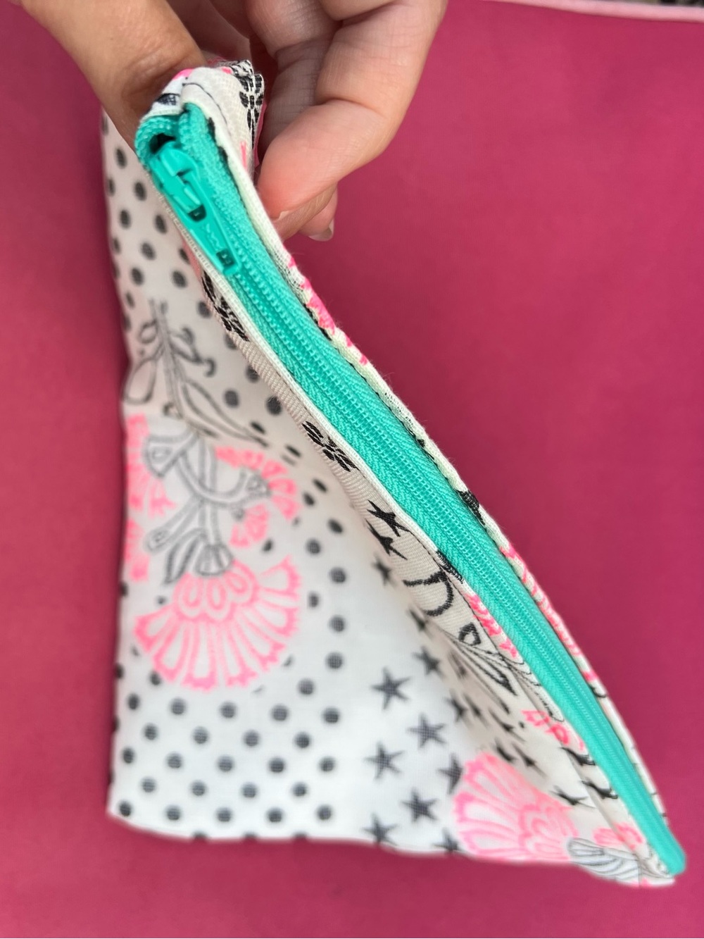 Upcycled shopping bag double lined Free People zip closure makeup bag - Picture 3 of 6